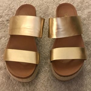 Metallic Gold Espadrille Slip On Platforms